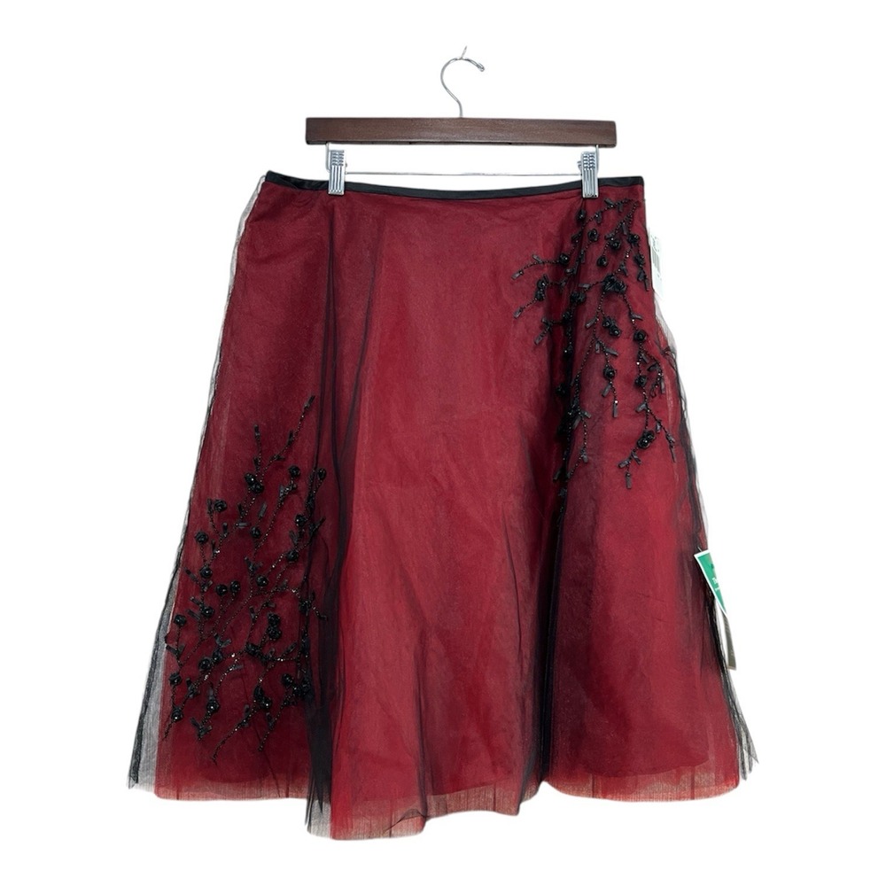 Vtg Y2K Victor Costa Silk Tulle Skirt 14 Red Black Embellished Whimsigoth NWT